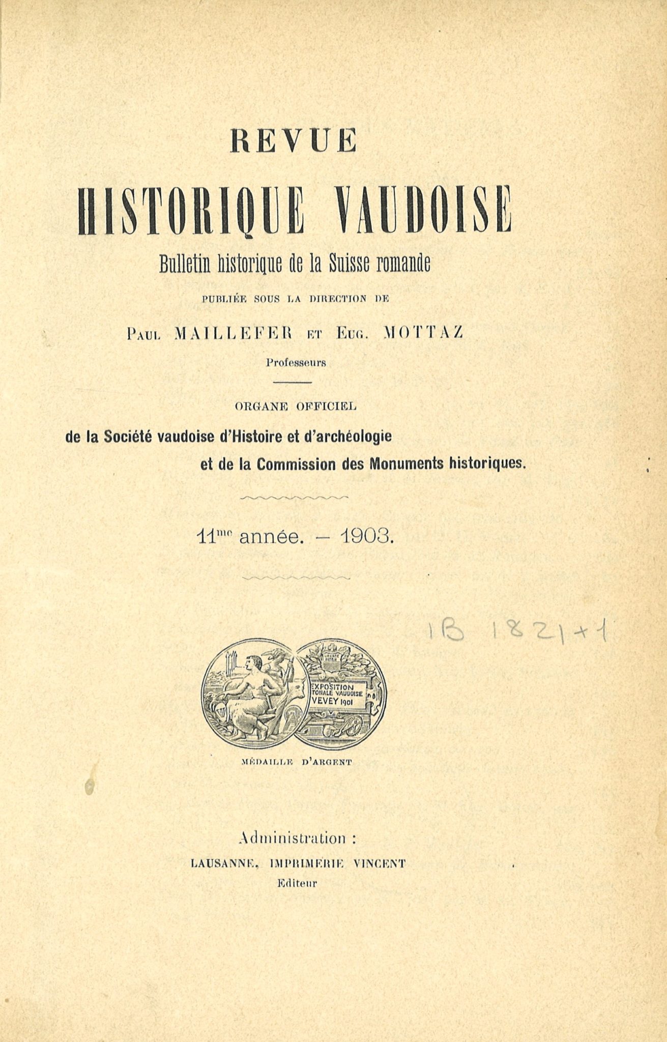 La RHV, Du Mensuel Au Bulletin Annuel | Svha - Société Vaudoise D ...